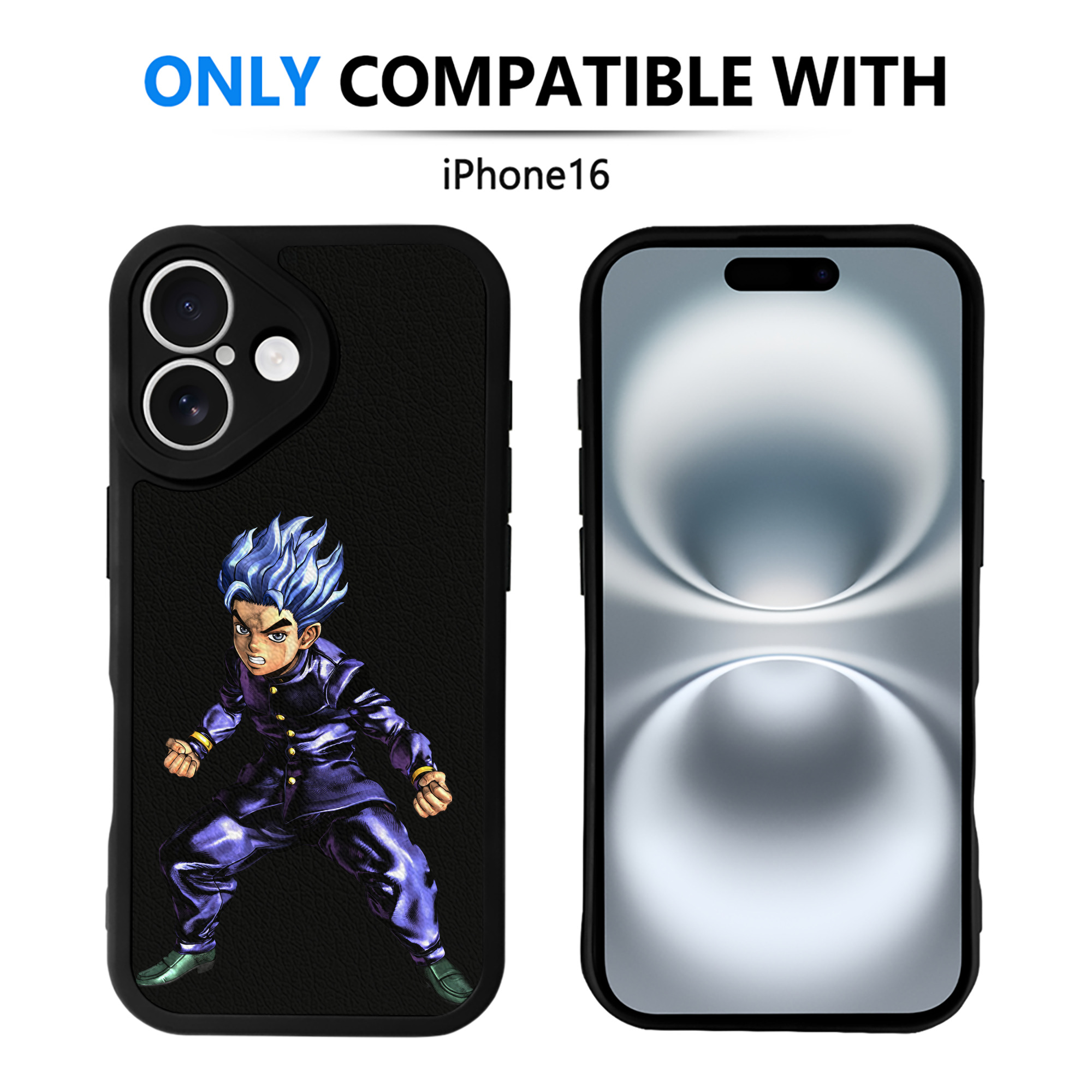 （画像用） ジョジョの奇妙な冒険 広瀨康一 JoJo's Bizarre Adventure Hirose Koichi 【iPhone 16シリーズ対応】シリコンスマホケース（レザー調） 材質：シリコン